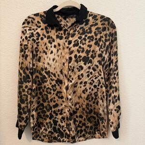Zara Basic Leopard Animal Print Button Front Blouse Long Sleeve Women’s Size S